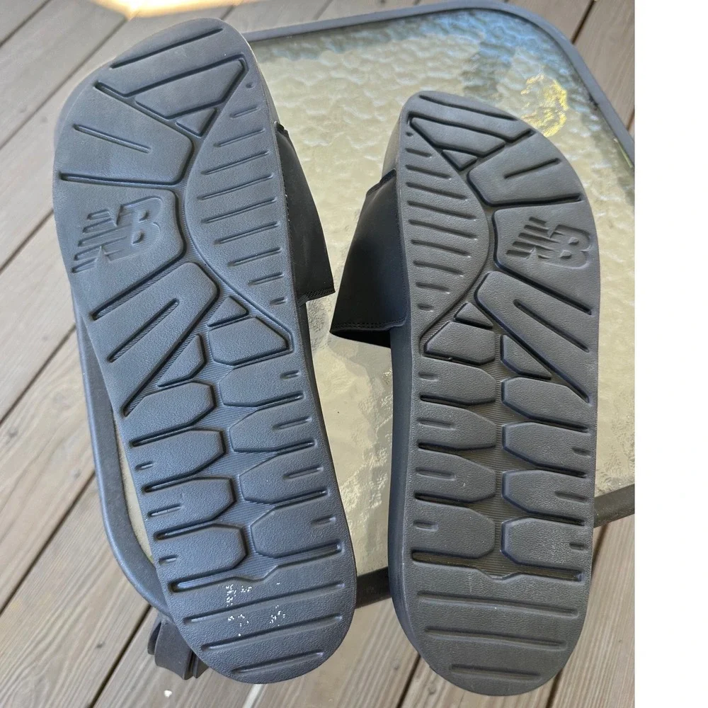 New Balance Men 14 Wide 2E Black White Adjustable Slide Sandals - Picture 9 of 9